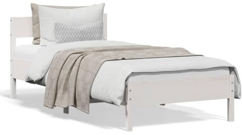 THOYTOUI Massivholzbett mit Kopfteil Weiß 100x200 cm Kiefer, Bettgestell Betten Seniorenbett Doppelbett Geeignet für Gästezimmer Wohnungen Schlafzimmer Studentenwohnheim