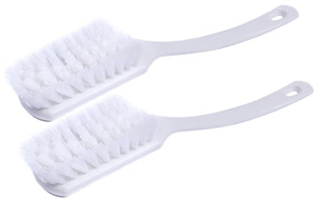 Qualitäts Stielbürsten aus Kunststoff, Set mit 2 Stück, weiß, gebogener Griff, Länge 270 mm, mittelharte Polypropylen-Borsten,Reinigungsbürste,Kunststoffbürste,Handbürste,Küchenbürste,Haushalt