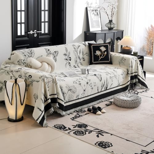 VanderHOME Decke für Sofa, Multifunktionsdecke, Sofa überwurfdecke, Überwurf aus Chenille, für Vier Jahreszeiten, Couch Decke 180 * 260cm-Schwarz