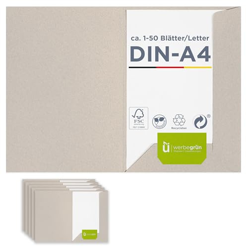 25 x Präsentationsmappe für A4 Natur Graspapier FSC® MIX 70%, sehr stabile Dokumentenmappe 320g/m² Karton + Visitenkartenschlitz, passt in C4-Umschlag, Made in Germany, direkt vom Hersteller Werbegrün