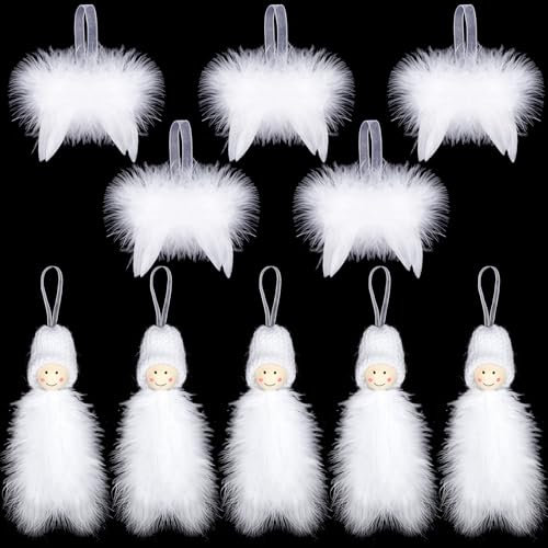 Becellen 10 Piezas Adornos de Ángel Plumas Navidad, Blanco Adornos Arbol Navidad Alas de Plumas de Ángel Decoración para Invierno Fiesta Navidad