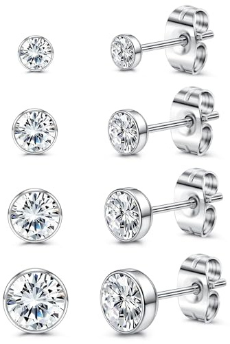 YADOCA 4 Paare G23 Titanium Ohrstecker Hypoallergen für Damen Herren Mädchen Silber/Gold/Schwarz Ohrstecker Runde Scheibe Ohrringe für Empfindliche Ohren 2/3/4/5mm