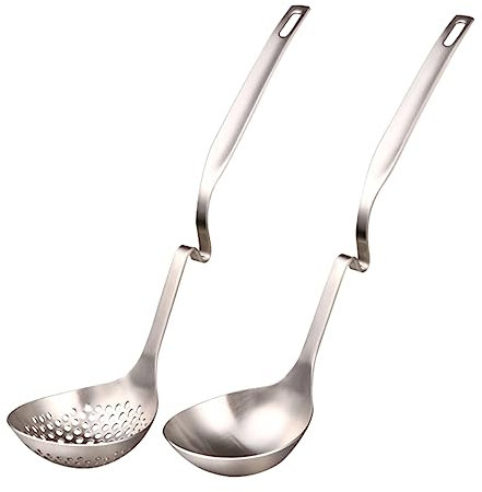 Ciieeo 2 Stück Suppenkellen Edelstahl Schöpfkelle Und Suppensieb Mit Langem Griff Hotpot Küchenutensilien 30cm Lang Spülmaschinenfest