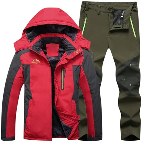 Generisch Skianzug, Thermoanzug Herren Angeln Warme Skianzug Wasserdicht Tracksuit Winter Skibekleidung Jacke und Hosen Schneeanzug mit Kapuzen Skijacke Winddicht Schneemantel