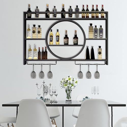 Drinks Display Cabinet,Home Bar Wall Shelves Home Memorabilia Pint Glass Holders for Shelf Mounted Wine Rack and Holder Liquor Bottles Brass(Size:100 * 15 * 80cm,Color:Black)