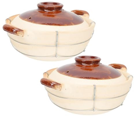 OFFSCH Cazuela De Barro Con Mango Ergonómico 0,5 l Blanca, Olla Para Arroz Individual, Distribución Uniforme Del Calor, Utensilios De Cocina Tradicionales Para Horno y Guisos, Juego 2 Piezas