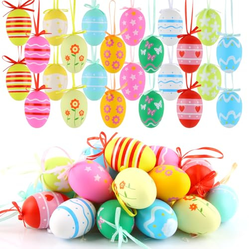 HYran Ostereier zum Aufhängen Draußen, 24 Stück Ostereier Plastik, Ostereier Anhängers, Osterschmuck, Bunte Ostereier, Hängenden Ostereier, Ostereier Deko, Osterstrauchdeko
