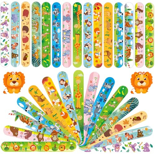 Viicoor Lot de 30 bracelets Slap pour enfants - Style animaux - Gadget de fête - Cadeau de printemps (Animaux-30P)