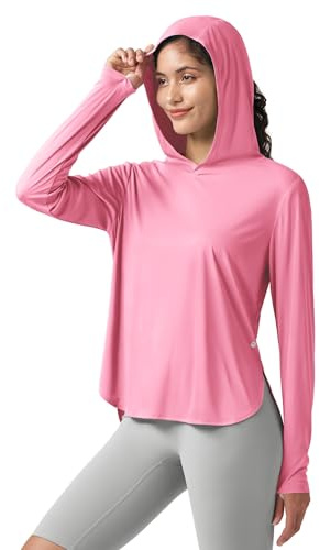 WILLIT Camiseta UV para mujer con capucha UPF 50+ de manga larga, ligera, de secado rápido, protección solar para senderismo, deportes al aire libre, Rosa., L