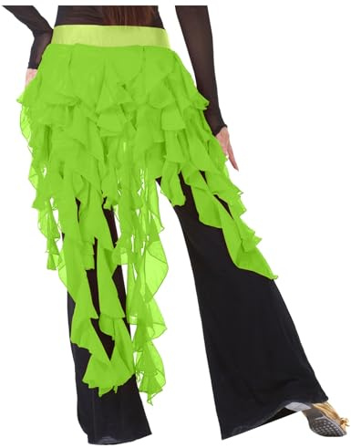 Amxleh Damen Tanzrock Fransen Wickelröcke Hi-Lo Stil Bauchtanz Brasilien Samba Hawaii Hula Rock Strand Tikiparty Badeanzug Vertuschung Bauchtanz-Hüfttuch, Performance-Quasten-Wellenrock für Damen