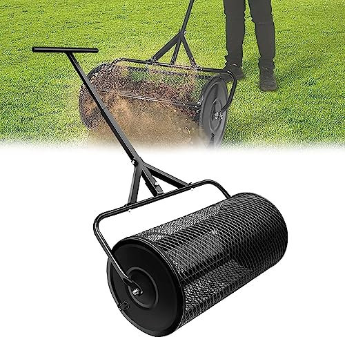 QLSABIA Spandiconcime per Compost, spandiconcime per Torba, spandiconcime in Rete Metallica Leggera con Maniglia Regolabile a Forma di T per piantare, seminare Prati e Giardini, Nero