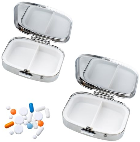 2 Stück Pillendose Klein für Unterwegs mit 2 Fächern,tablettendose,Tablettenbox Kleine für Unterwegs,Mini Medikamentenbox,Pillenbox für Vitamine und Nahrungsergänzungsmittel,Tragbare Pillendöschen