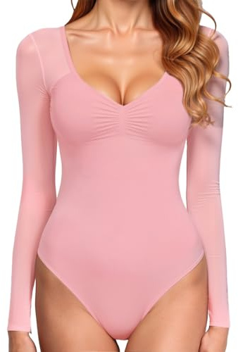 GJY Donna Bodysuit, Bodysuit Sexy Collo a V Manica Lunga Maglia Backless Tops, Jumpsuits Tops Leotard, Abiti Corpo per Uscire