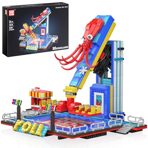 Mould King 11015 Oktopus-Schaukel Bausteine Spielzeug, 1668 Teile Vergnügungspark Bausteinsatz mit Motor, MOC Spielplatz Modell für 14+ Kinder und Erwachsene