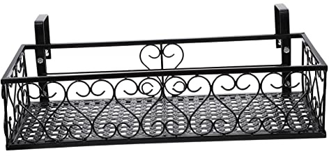 Kisangel Hanging Flowerpot Rack Balcony Plant Pot Shelf Railing Suspension Stand 50x20x12cm Black for Outdoor Indoor Balcony Fence Garden