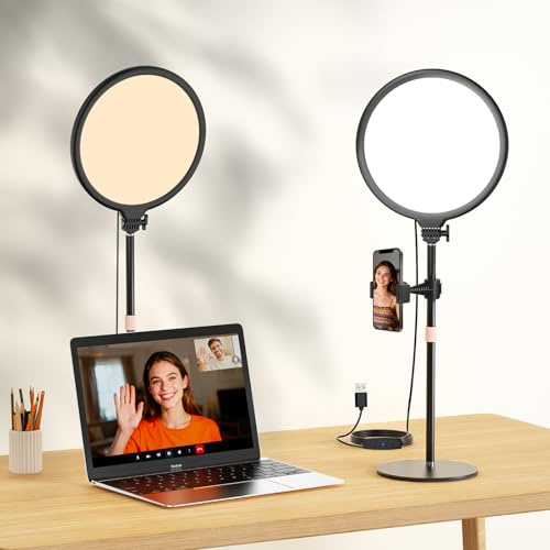 LUXCEO 10 Ringlicht mit Ständer und Telefonhalter,10W Tisch Handy Ringleuchte mit 3 Farbtemperaturen und 10 Helligkeitsstufen,360°Drehbar für Videokonferenzen Homeoffice Streaming Beleuchtung