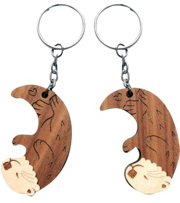 YUVKIN 2PCS Porte-clés Puzzle Couple Animaux Mignons en Bois et Acrylique pour Femmes Hommes Accessoire de Voiture Cadeau Amis (Loutre)