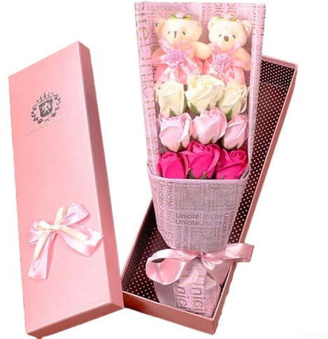 babominimer Ramo de flores de jabón de rosas para el día de la mujer, día de San Valentín, aniversarios y cumpleaños con fragancia decorativa de larga duración (rosa)