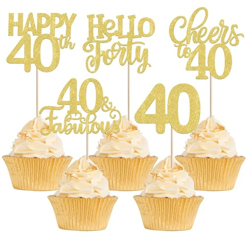 SYKYCTCY 30 Pack 40th Birthday Cupcake Toppers Glitter Forty Fabulous 40 Cheers to 40 Cupcake Picks Happy 40th Birthday Cupcake Decorations for Birthday Anniversary Party Supplies