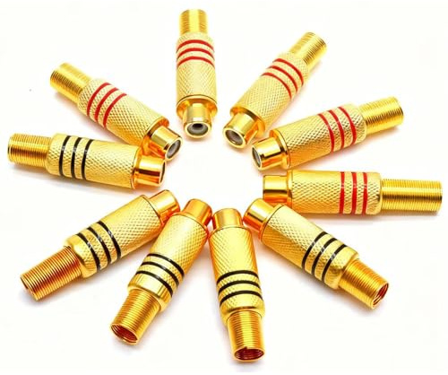 RUNCCI-YUN 10 Stück RCA Löten Verbinder, Vergoldeter Lautsprecher Phono Cinch Buchse, Cinch Stecker Adapter mit Feder für Multimedia und CCTV