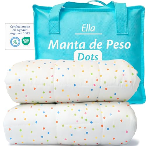 Ella Gewichtsdecke Kinder 2,4 kg 90x120 cm – Therapiedecke, für Stressabbau & Angstzustände, Hypoallergene Glasperlen, weiche & kühlende Baumwoll- Außenschicht, für Kinder von 15-25 kg - Gepunktet