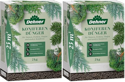 Dehner Koniferendünger, hochwertiger Dünger für Nadelgehölze, organisch-mineralischer NPK-Dünger, mit Spurennährstoffen, 2 kg, für ca. 25 qm, bunt (Packung mit 2)
