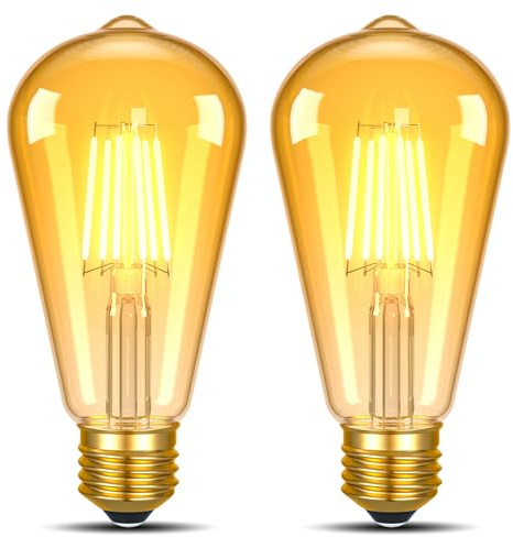 Hcnew Glühbirne E27 LED Warmweiss 6W Ersetzt 60 Watt Glühlampen - 2er-Pack | 2700K Retro lampen Filament LED Birnen Vintage Edison ST58 Leuchtmittel Lichterkette Deckenleuchte 220V, Nicht Dimmbar