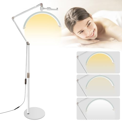 Halbmond Lampe, 3000-6000K Kosmetik Lampe Stehend mit Handyhalter und Tischklemme, Drehbar 360° Lampe Wimpernverlängerung, 10-Stufig Dimmbar Wimpernverlängerung Licht für Wimpernverlängerung Tattoo