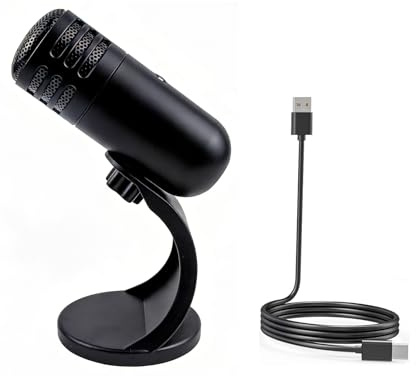 Fyvadio USB Mikrofon, USB-Kondensatormikrofon, PC-Computer-Gaming-Mikrofon mit Ständer, Stummschalttaste, Plug-and-Play, Computermikrofon, Tischmikrofon für Podcast, Streaming und YouTube-Schwarz