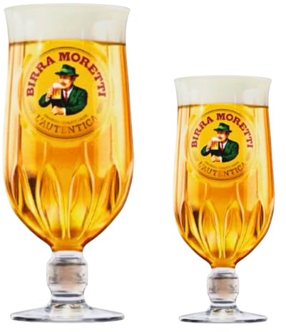 Roxley Birra Moretti Pint Lager Beer Glasses X1 and X1 Half Pint Glass