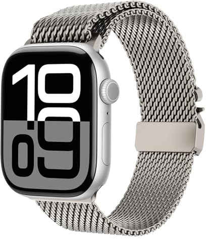 Titan Armband für Apple Watch Ultra 3/2/1 49mm, Neues Design-Verschluss Titan Milanaise Armand für Apple Watch Armband 49mm 46mm 45mm 44mm 42mm(Serie 3 2 1), Series 11/10/9/8/7/6/5/4/3/2/1/SE