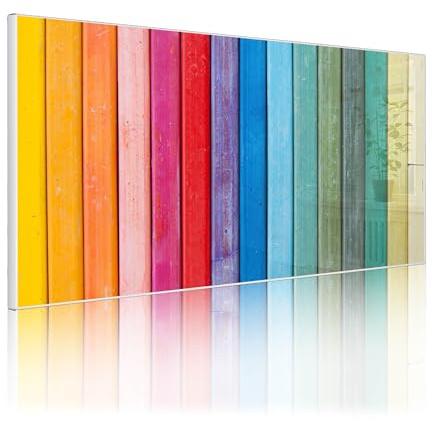 banjado Magnettafel Metall 78 x 37cm - beschreibbare Magnettafel - Metall Pinnwand als Memoboard - Magnetwand Küche, Büro, Kinderzimmer Weiß inkl. 4 Magnete & Montageset - Motiv Regenbogenfarben