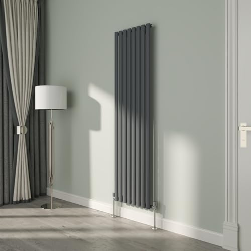 NRG 1800x472mm Oval Column Radiator Single Panel Anthracite | Oval Tube Design, Radiator Wall Mounted, Central Heating Rads, High Heat Output, Modern Radiator, for Living Room, Bedroom