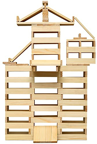 Micki Bauklötze Holz 200 Stück - Unbehandelt Schadstofffrei - Holzklötze Baby Bausteine für Kinder ab 1 Jahr und 6 Monate - Holz Spielzeug - Holzbausteine Natur - Building Blocks for Kids - by