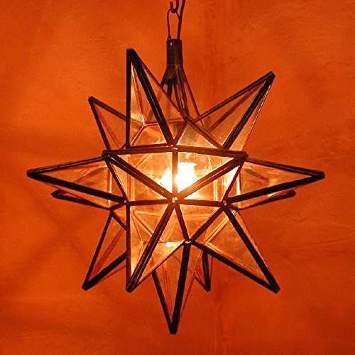 Casa Moro Orientalische Hängelaterne marokkanische Lampe Hängeleuchte Deckenleuchte Nasima Transparent H 38 cm Ø 33 cm aus Eisen & Klarglas Handarbeit Weihnachtsbeleuchtung L1377