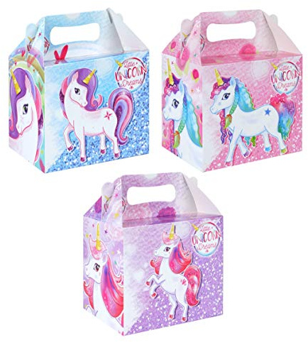 LITTLE UNICORN DREAMS Birthday Party Boxes Childrens Fun Picnic Food Meal Box (12 Boxes)