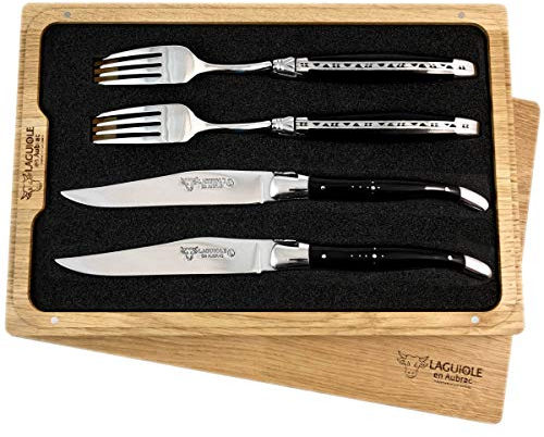 LAGUIOLE en Aubrac Premium Steakbesteck geschmiedet Set 2 Steakmesser und 2 Steakgabeln Büffelhorn