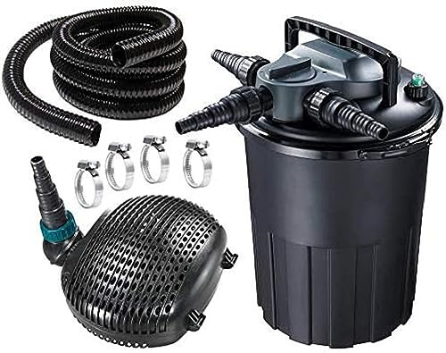 AquaForte Filter Set CBF8000 + EC5000, Komplettset inkl. CBF-Druckfilter, EC-Pumpe, 10 Meter Teichschlauch, 4 Schlauchschellen, Filter mit Rückspülfunktion und UV-C Lampe PL 11W