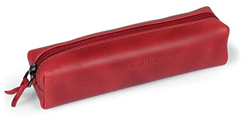 Londo Feder-, Bleistift- und Kosmetiketui aus echtem Leder mit Reißverschluss – Tasche für Schreibwaren - Rot