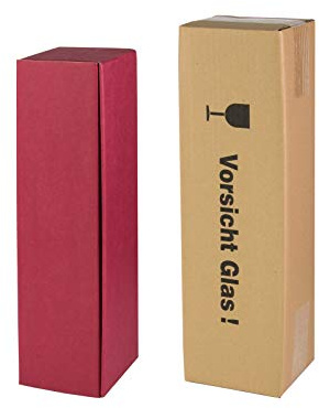 10x Versand-Set / 1er Flaschen Geschenkkarton Rot, Leinenoptik + Versandkarton