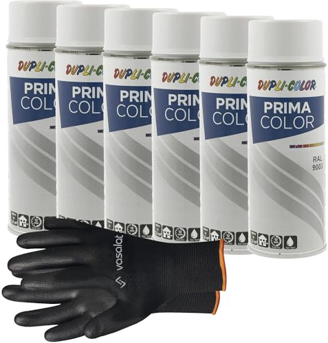 vasalat Dupli-Color Lackspray signalweiß glänzend RAL 9003 - Sprühlack für Metall, Kunststoff und Holz - wetterfeste Sprühfarbe für den Innen- und Außenbereich UV -beständig, 6 Stück