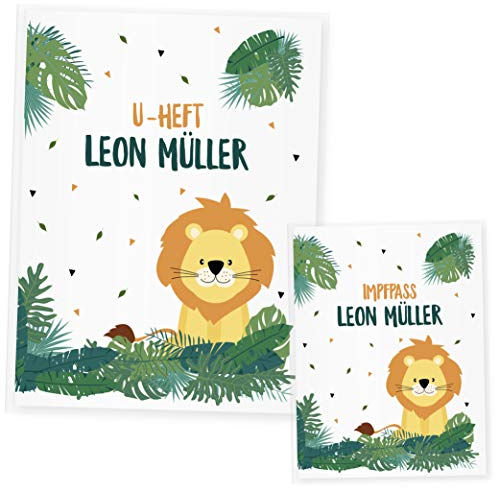 U Heft Hülle & Impfpass Hülle Set Dschungeltiere (Uheft Set personalisiert, Löwe)