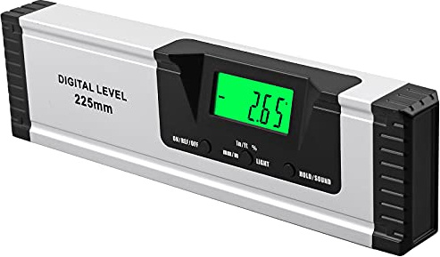 Neoteck 225 mm/10 tum digital magnetisk nivå med ljudindikator aluminiumlegering digital nivålinjal med magnetisk bas, mätverktyg, vinkelmätare, stor, klar LED-skärm