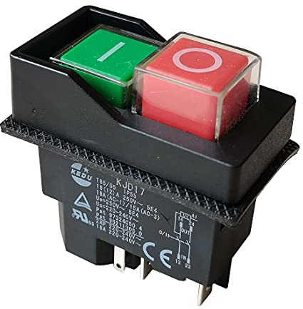 KEDU Wasserdichter elektromagnetischer Druckknopfschalter für Industriewerkzeugmaschinen und Elektrowerkzeuge 16(12) A 250V 18A(AC-1)/15A(AC-3) 2HP 220-240V 5E4(KJD17-5Pins-250V)
