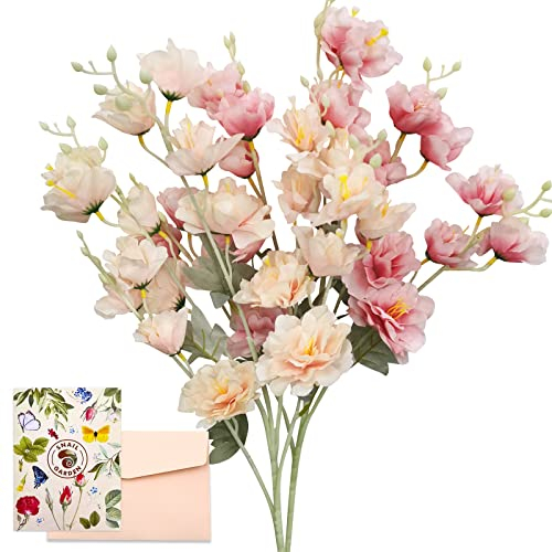 SNAIL GARDEN 2 Bündel Seiden Pfingstrosen 88cm Hoch/40 Blütenköpfe Künstliche Pfingstrosen, Langestiel Pfingstrosen Wie Echt mit Grußkarte, Künstliche Blumen für Haus Dekor(Champagner/Rosa)