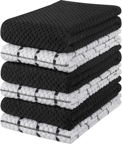 Utopia Towels Toallas de Cocina, 38 x 64 cm, 100% algodón Hilado en Anillo, Toallas de Plato súper Suaves y absorbentes, Toallas de té y Toallas de Barra, (Paquete de 06) (Negro Y Blanco)