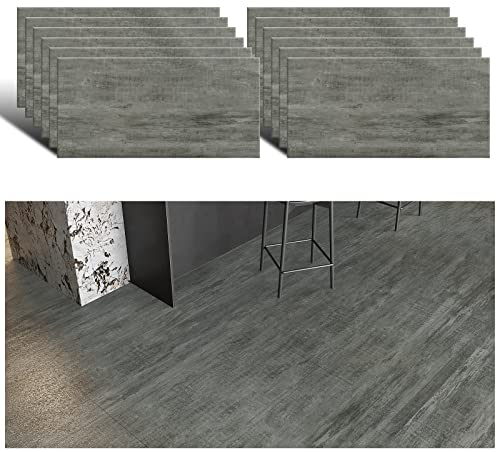 VEELIKE PVC Bodenbelag Betonoptik Bodenfliesen Selbstklebende Vinylboden Retro Fliesenaufkleber Boden Klebefliesen Küchenfliesen Wasserfest Vinyl Fliesen Badezimmer Schlafzimmer 60cm x 30cm 12 Stück