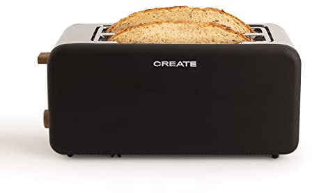 CREATE/TOAST RETRO XL/Tostadora negro / 6 Niveles de potencia, bandeja recogemigas, termostato, descongelación, recalentar, 2 ranuras rebanadas anchas, 1500W