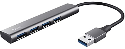 Trust Halyx 4 Porte Hub USB 3.2 Gen 1, Velocità 5 Gbps, Multipresa USB Plug & Play, Sdoppiatore Multiporta USB-A, Adattatore Compatto per PC, Laptop, Desktop, Portatile, Macbook - Grigio