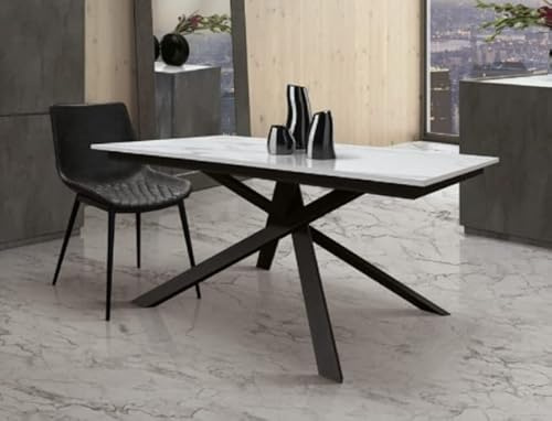 Mar.c.a. Design - Ausziehbarer Esstisch, 140 x 80 x 77 cm, ausziehbar auf 200 cm, Tischplatte aus Spanholz und Beinen aus Stahl, schwarzer Marmoreffekt, hergestellt in Italien